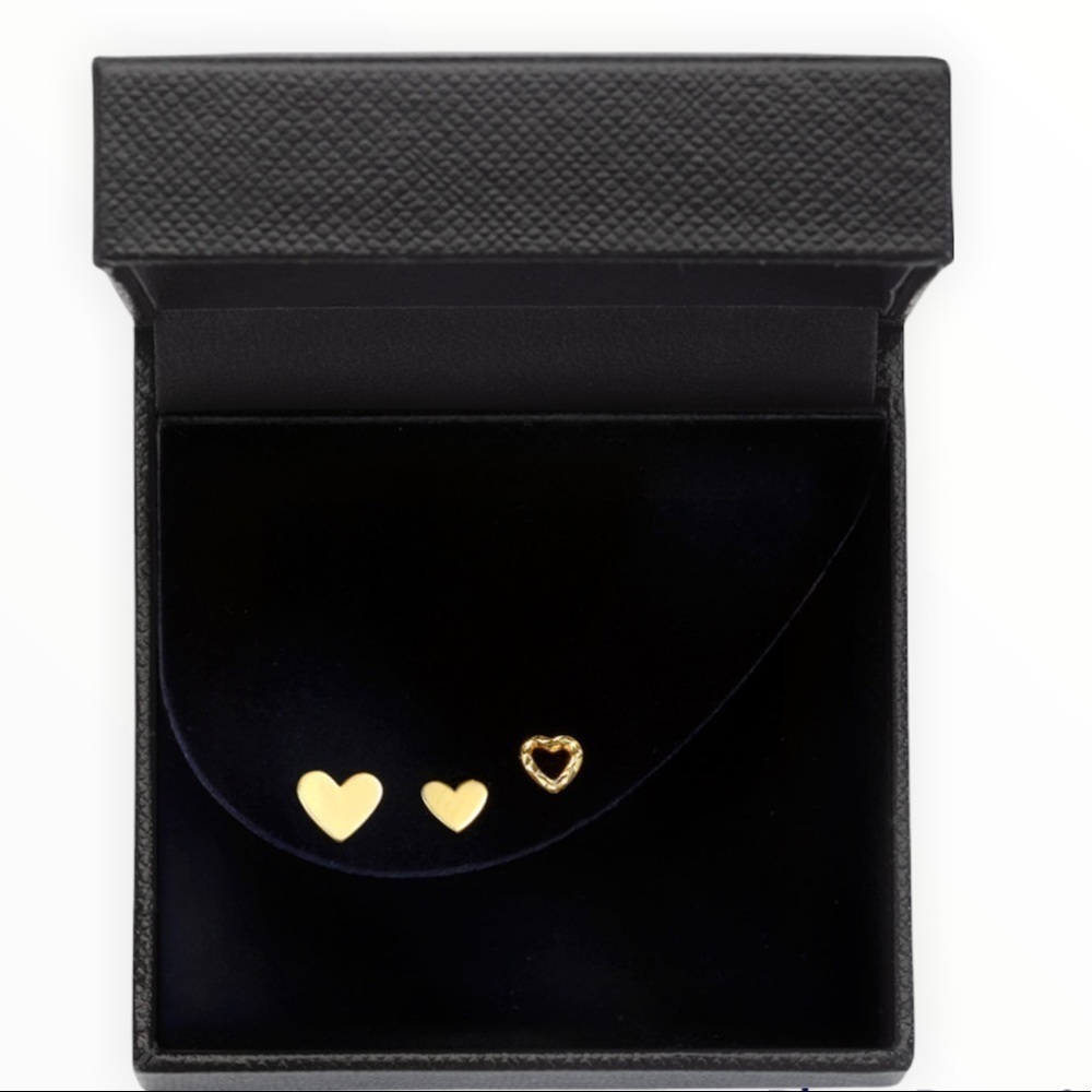 𝅺10K Gold Heart Single Stud Earrings Three Piece Set New in Box